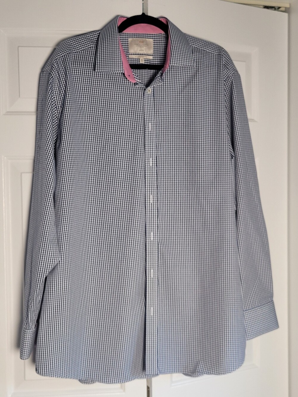 Hawes & Curtis Men's Blue Check Dress Shirt with Pink Trim